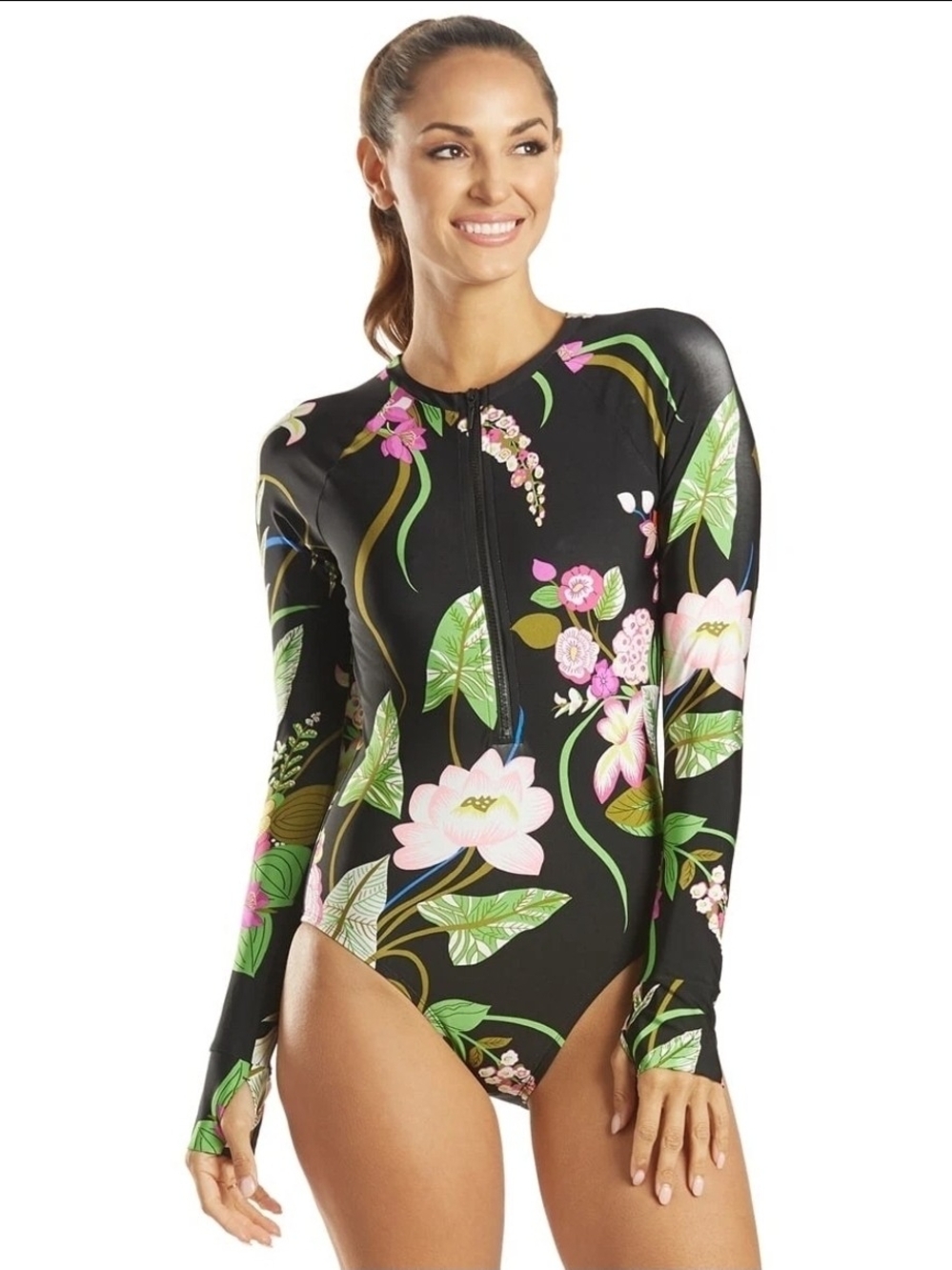 Trina Turk Black Multicolor One Piece Swim Bodysuit
